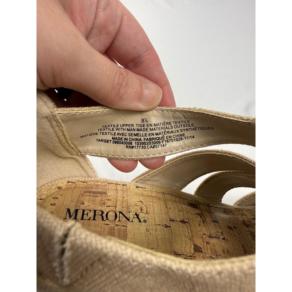 Merona Size 8.5 Beige Canvas‎ Espadrille Wedge Sandals Back Zip - Picture 5 of 7